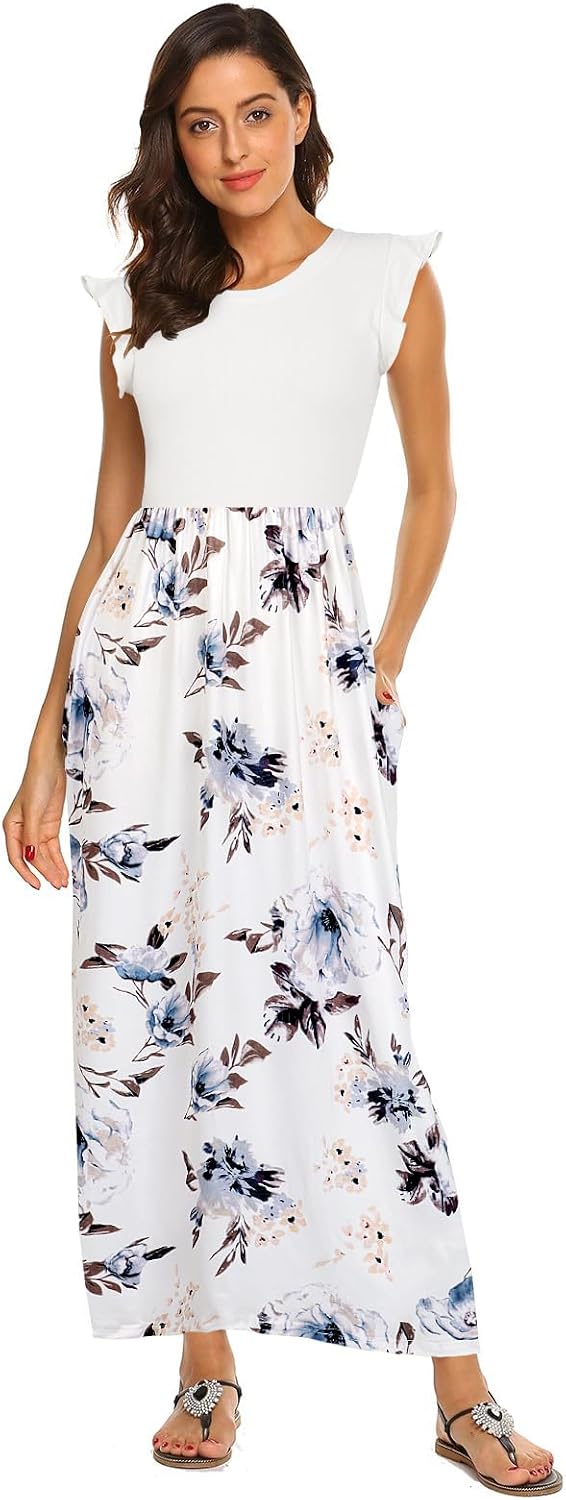 Thumbnail 6 de BDTECAOR Maxikleid Damen Sommer Boho ärmellos mit Taschen – tanktopartiges Strandkleid mit elastischem Bund