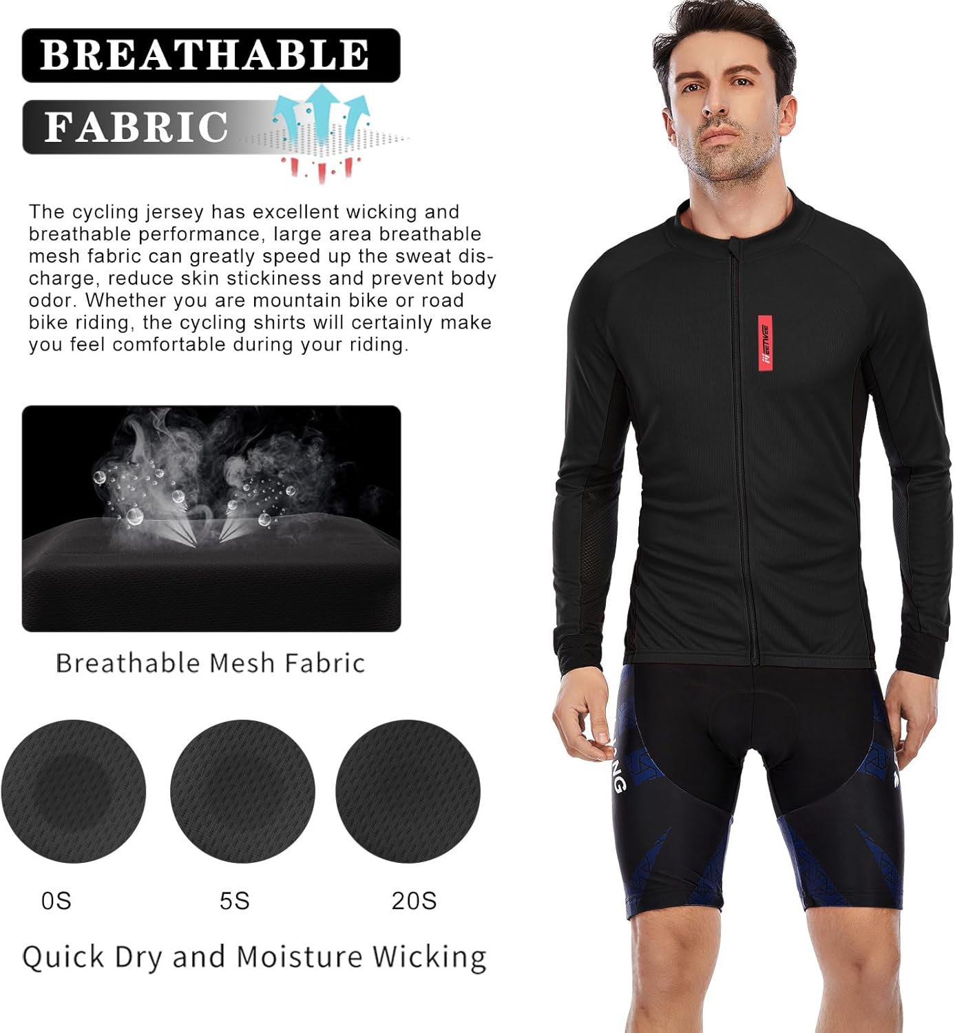 Detalle de MEETWEE Herren Radtrikot Kurzarm/Langarm – atmungsaktives, schnelltrocknendes Trikot für Radfahrer