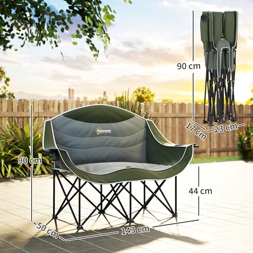 Detalle de Outsunny Faltstuhl 2-Sitzer Faltbar Campingstuhl Getränkehalter Grün