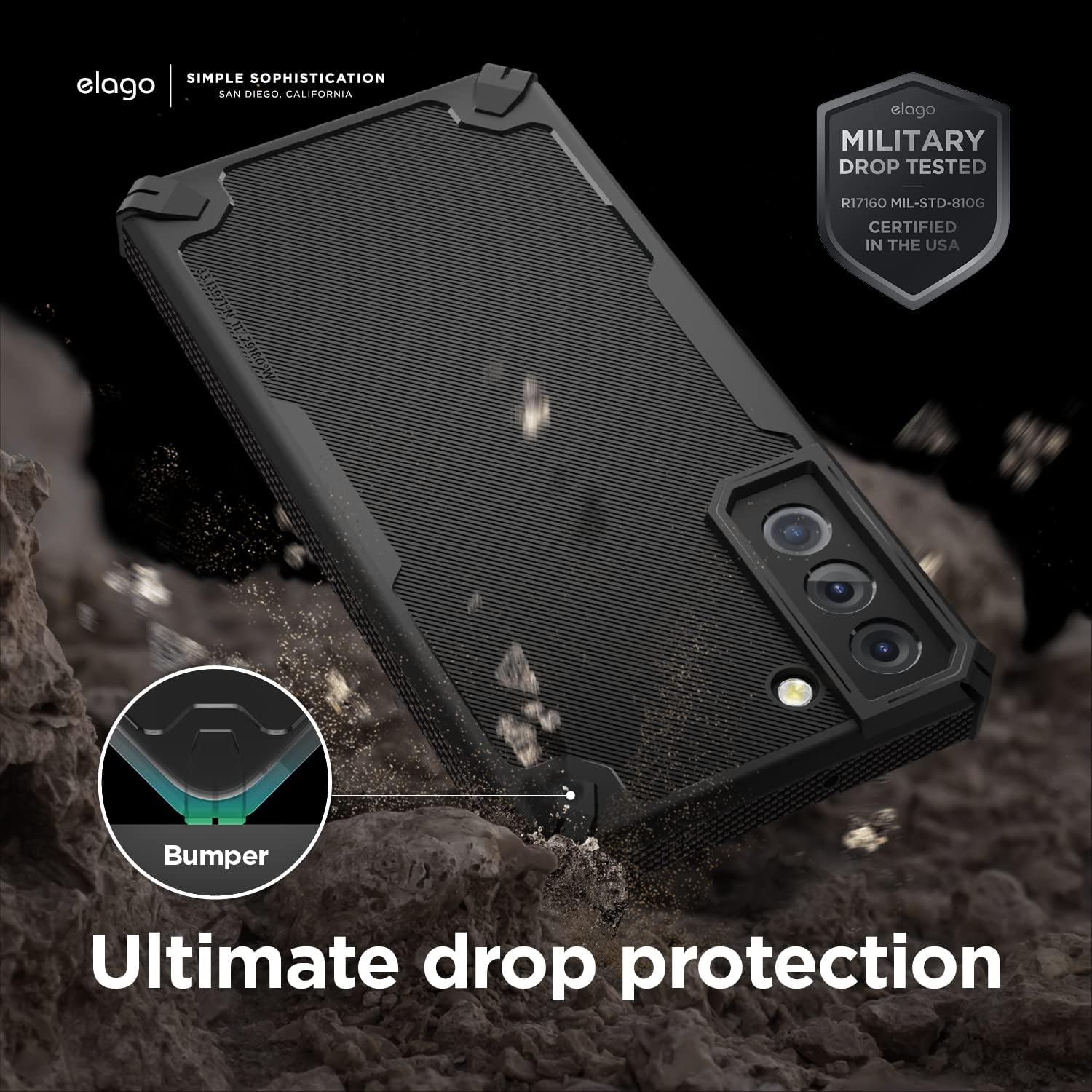 Detalle de elago Armor Cover Case per Samsung Galaxy S22 5G (6,1") con protezione antiurto e TPU, struttura fibra di carbonio (nero)