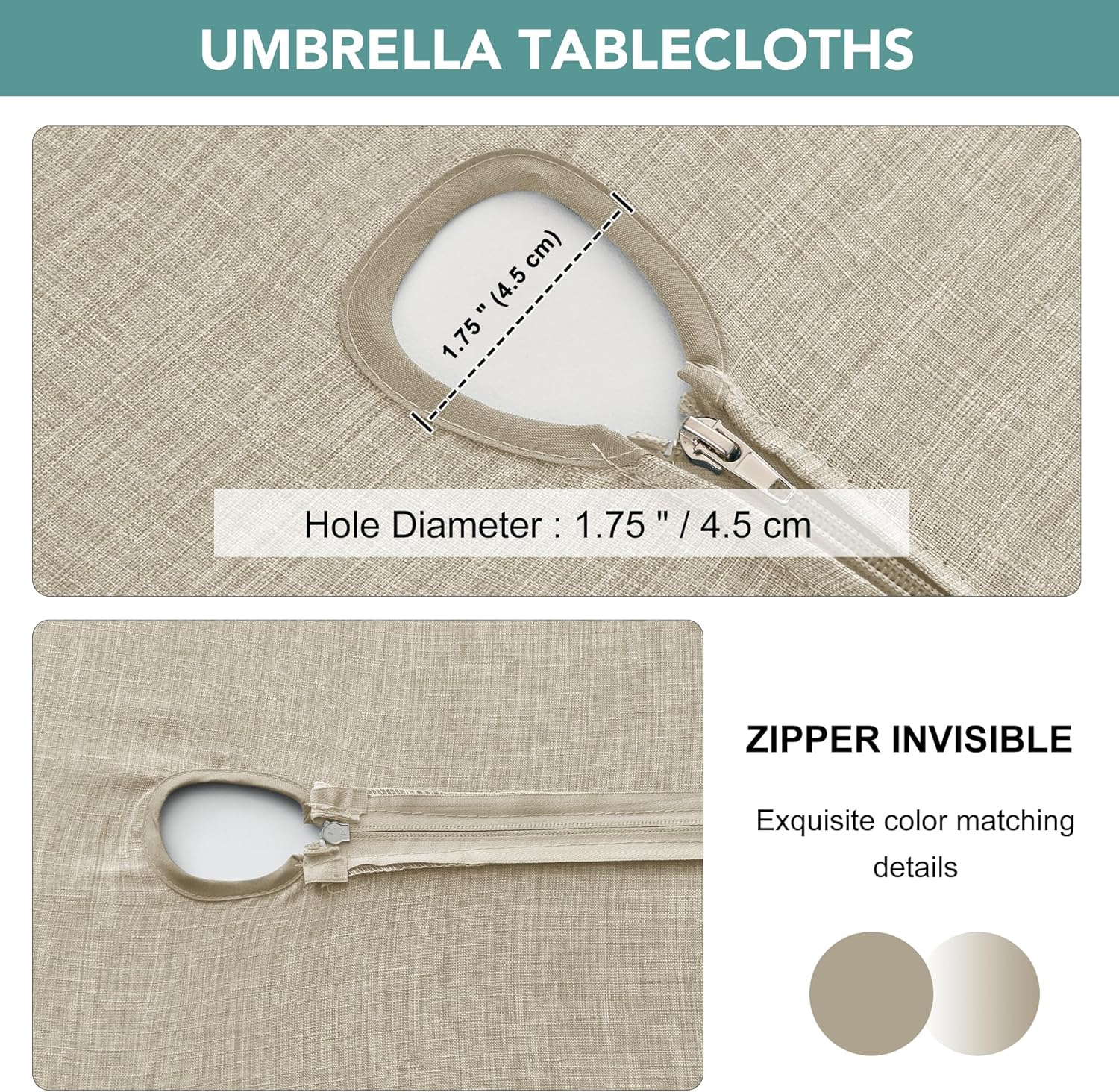 Detalle de LUSHVIDA Outdoor Tablecloth with Umbrella Hole (60x84 Inches) — Linen-Look, Water-Resistant Polyester