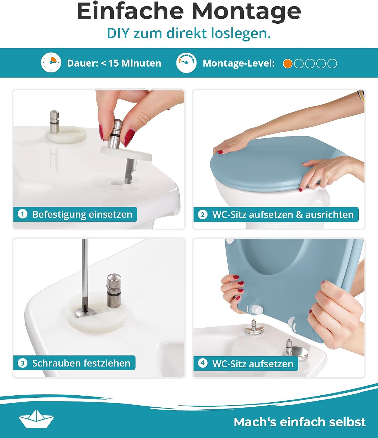 Detalle 2 de Calmwaters WC-Sitz Bermuda-Blau bis 250 kg
