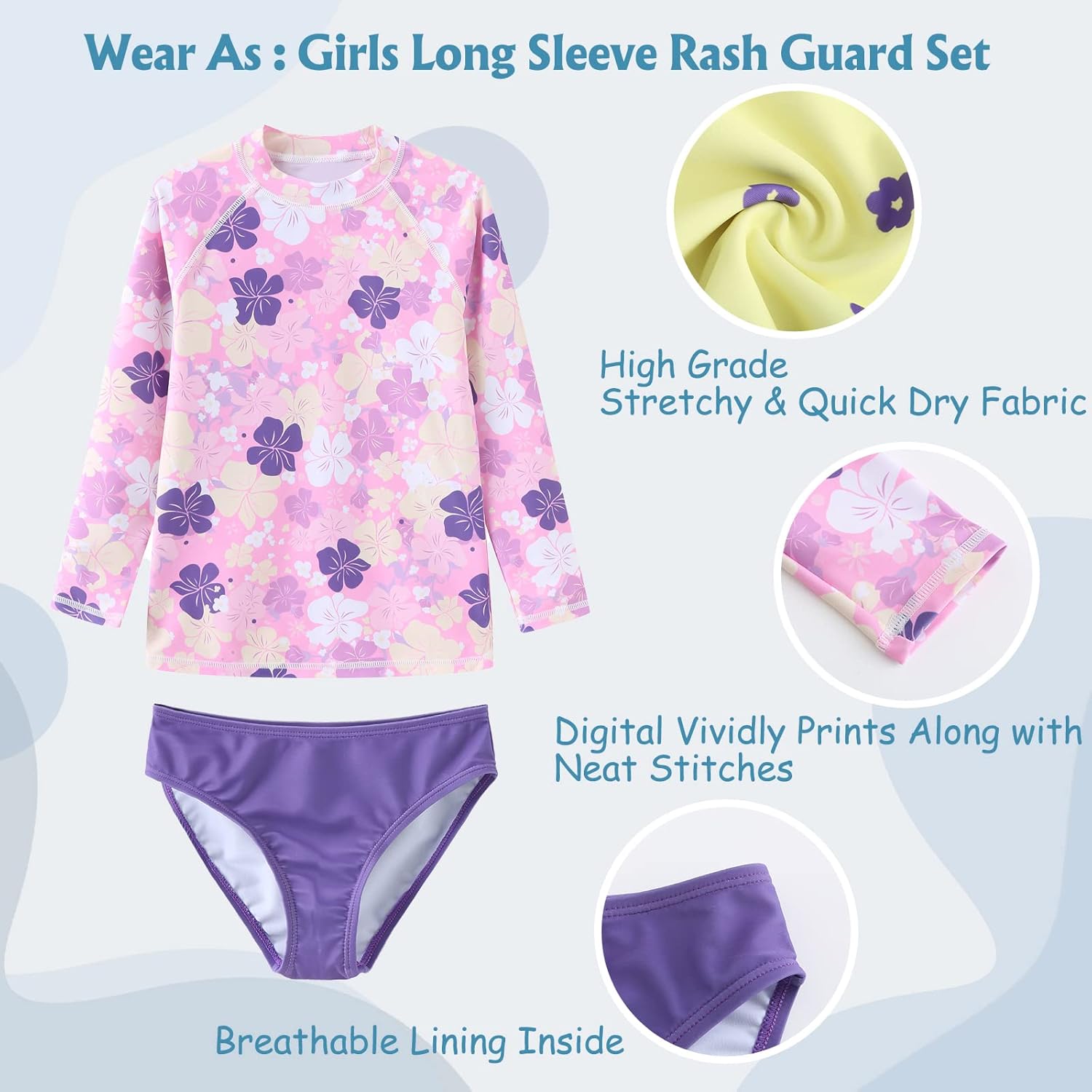 Thumbnail 2 de Girls Swimming Costume 3 Piece Rash Guard Set 5–16 Years