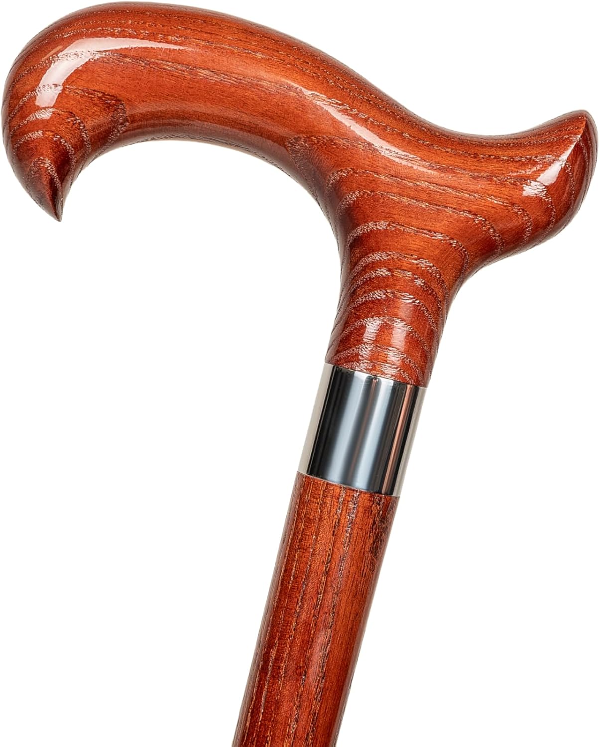 Dr. Watson Classic Derby Gehstock – handgefertigter Eschenholz-Stock mit polierter Edelstahlmanschette