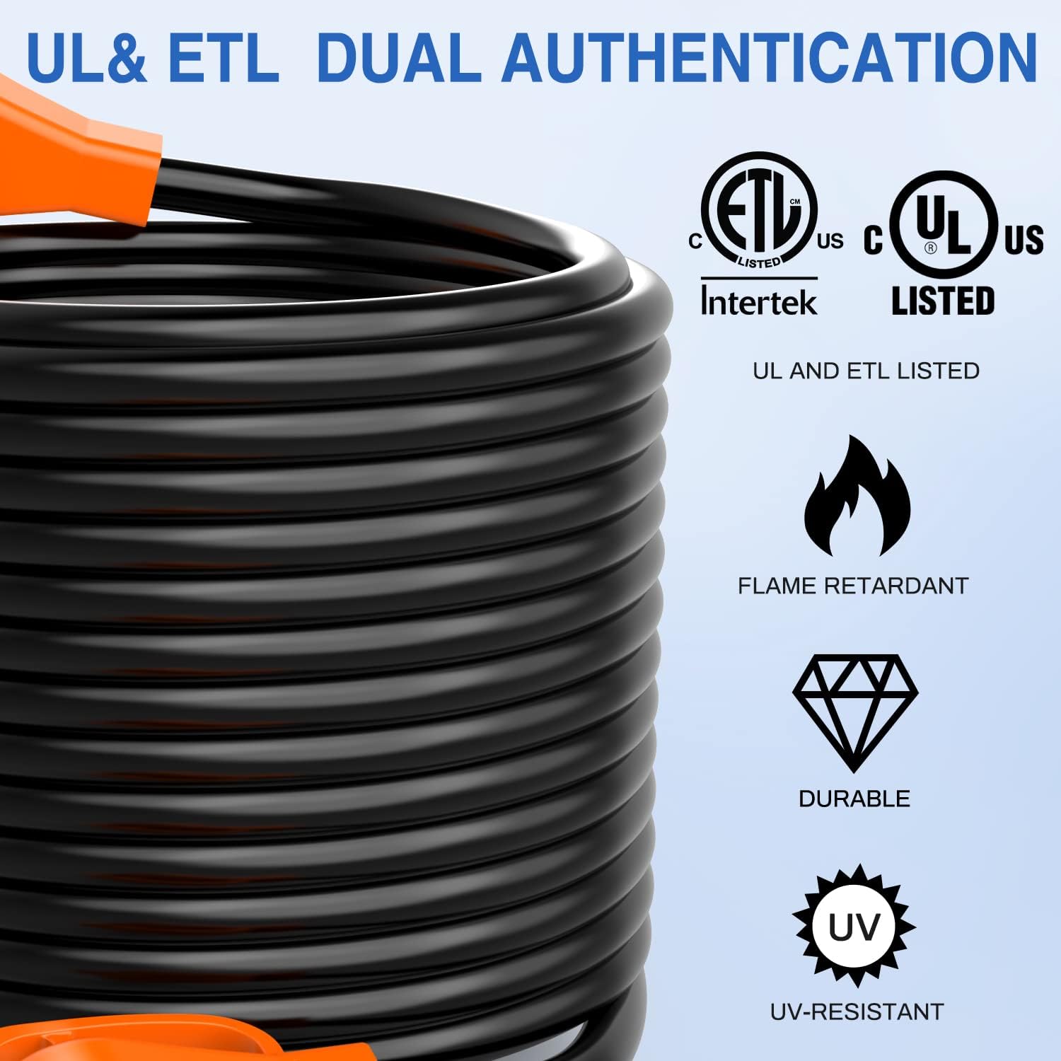 Detalle de Nilight 50 Amp 50FT RV/EV Extension Cord, 6/3+8/1 Pure Copper, NEMA 14-50 4-Prong (14-50P to 14-50R), 250V