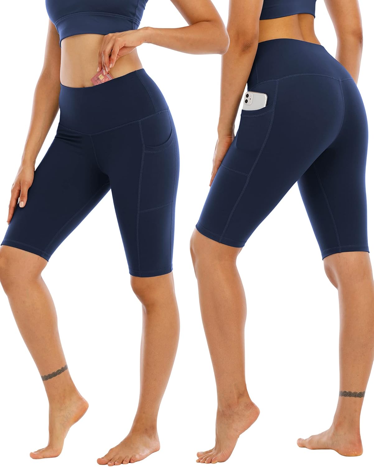 Thumbnail 1 de WHOUARE 4 Pack Biker Yoga Shorts with Pockets for Women