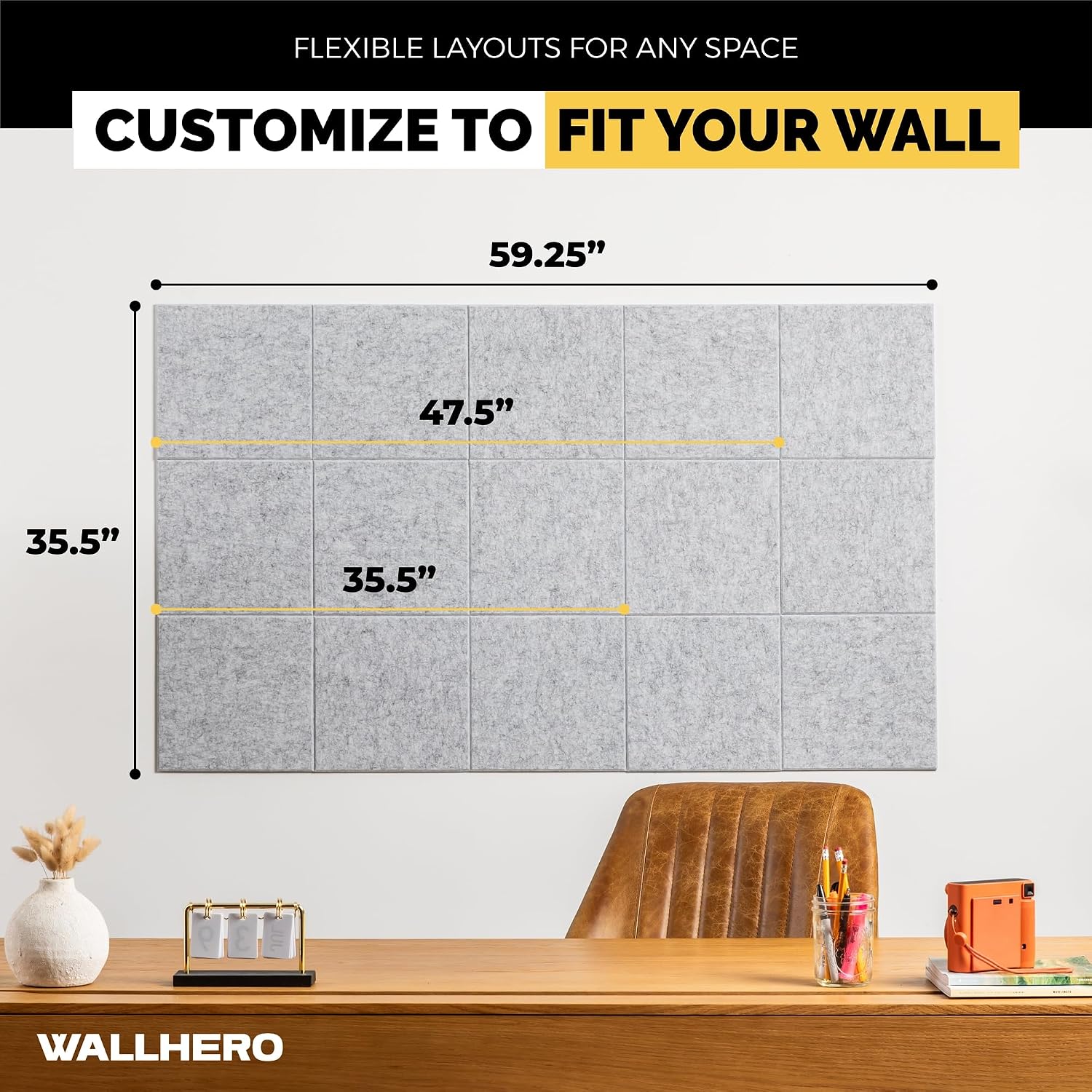 Detalle 2 de WallHero 15x_12inch Felt Bulletin Board Tiles, 15-Pack, Gray Marble
