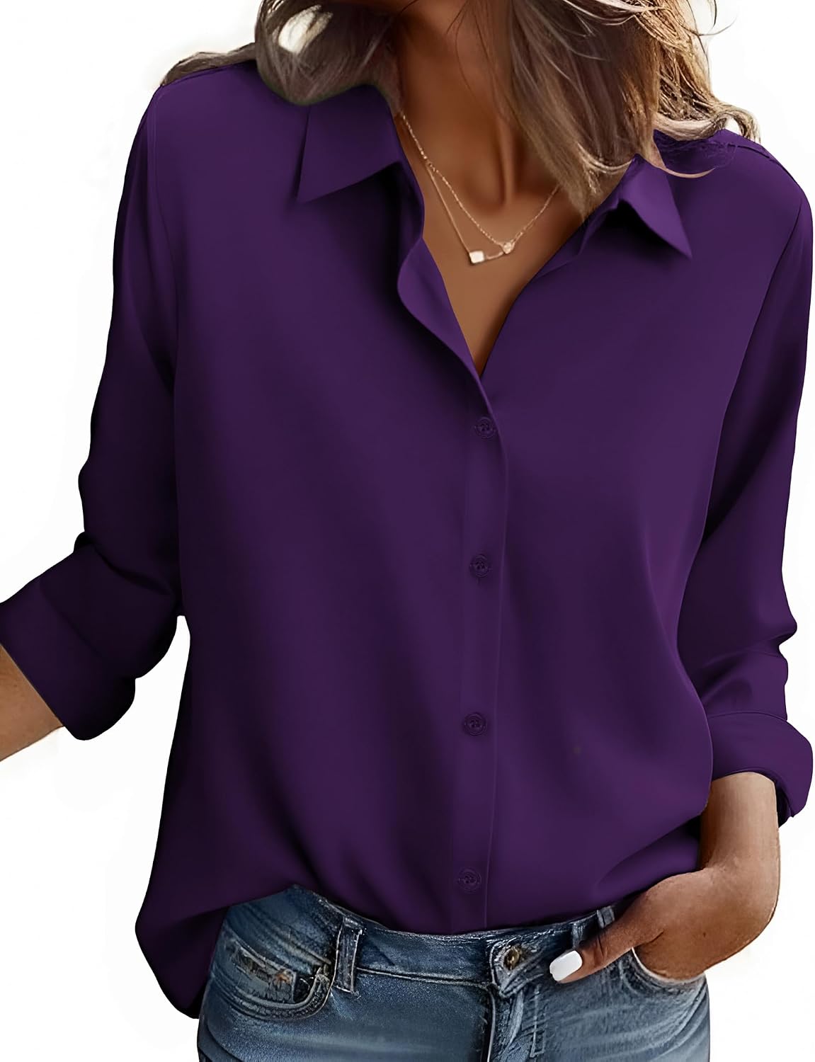 Detalle de Zeagoo Button-Down Blouse, Long Sleeve