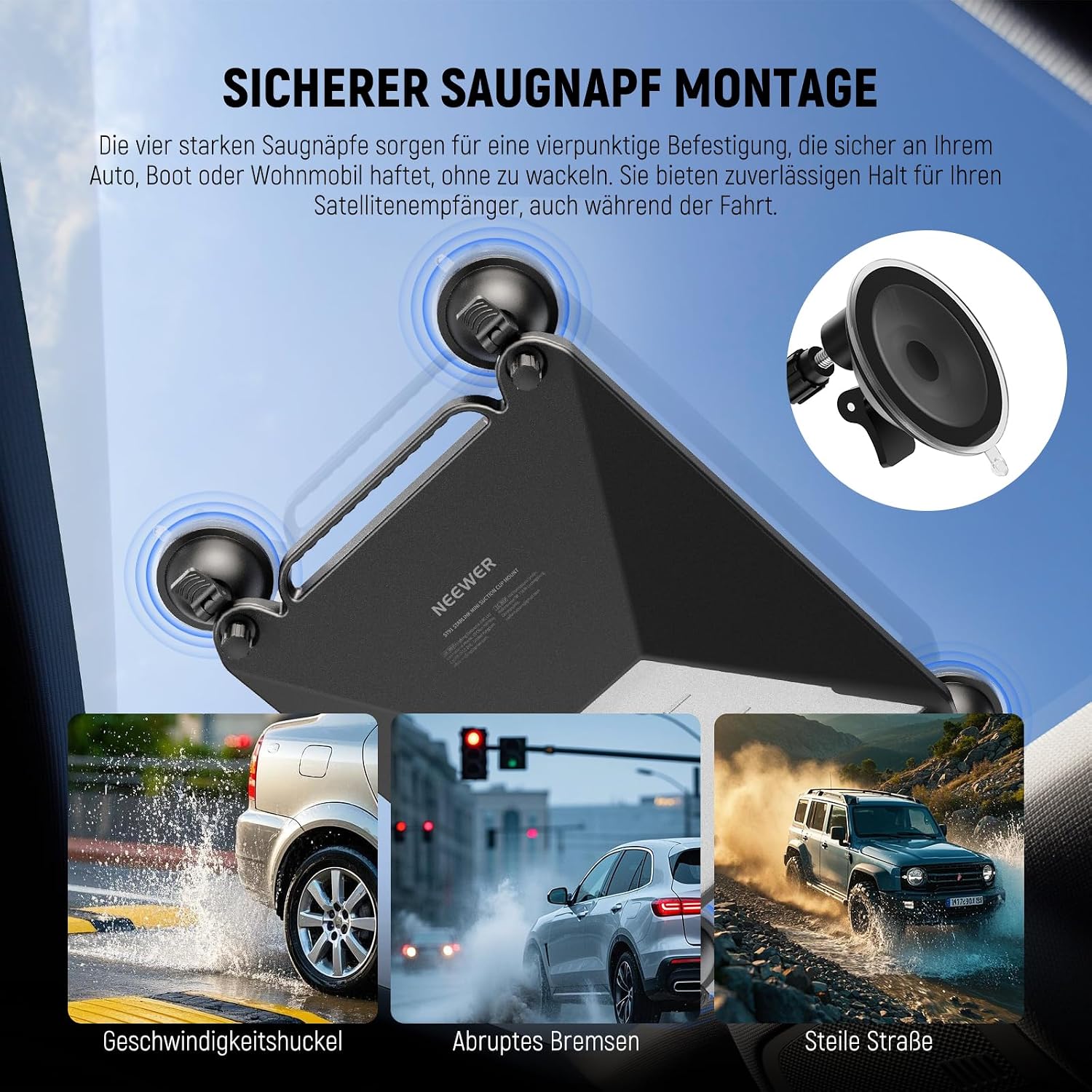 Detalle de NEEWER ST91 Saugnapfhalterung Auto 2-in-1 Schutzhülle für Starlink Mini