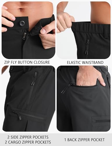 Detalle 2 de APTRO Mens Cargo Hiking Shorts – Lightweight, 5 Zip Pockets, UPF50+, Black (3XL)