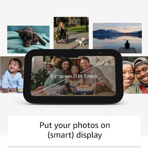 Detalle de Echo Show 5 (Newest gen) Charcoal – Smart display with Alexa, clock and clearer sound