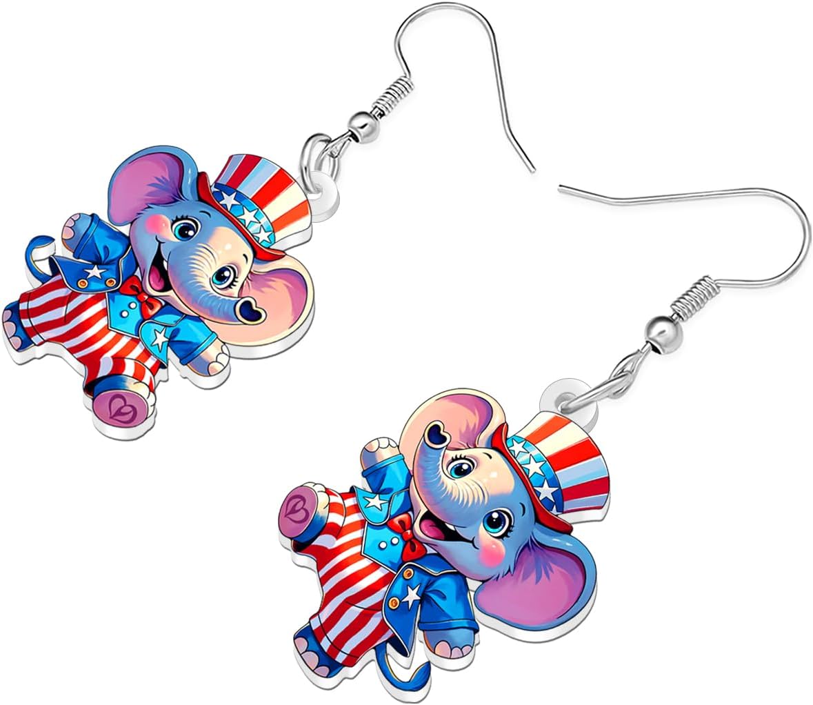Detalle de YAYAKO Acrylic Cute Elephant Earrings – Lightweight Acrylic Dangle Jewellery