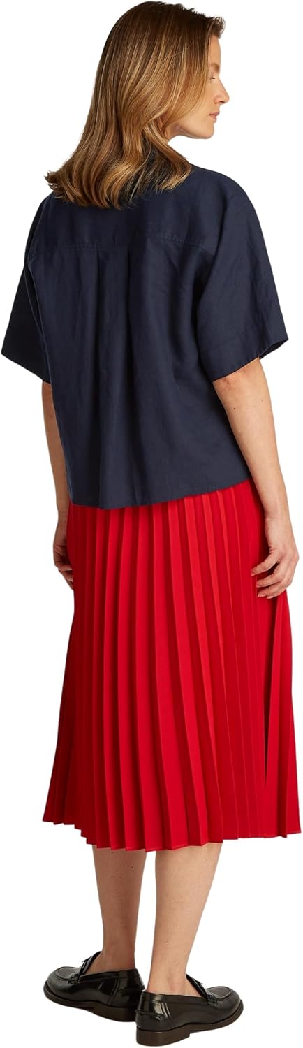 Detalle 2 de Tommy Hilfiger Damen Hemd Linen Relaxed Kurzarm
