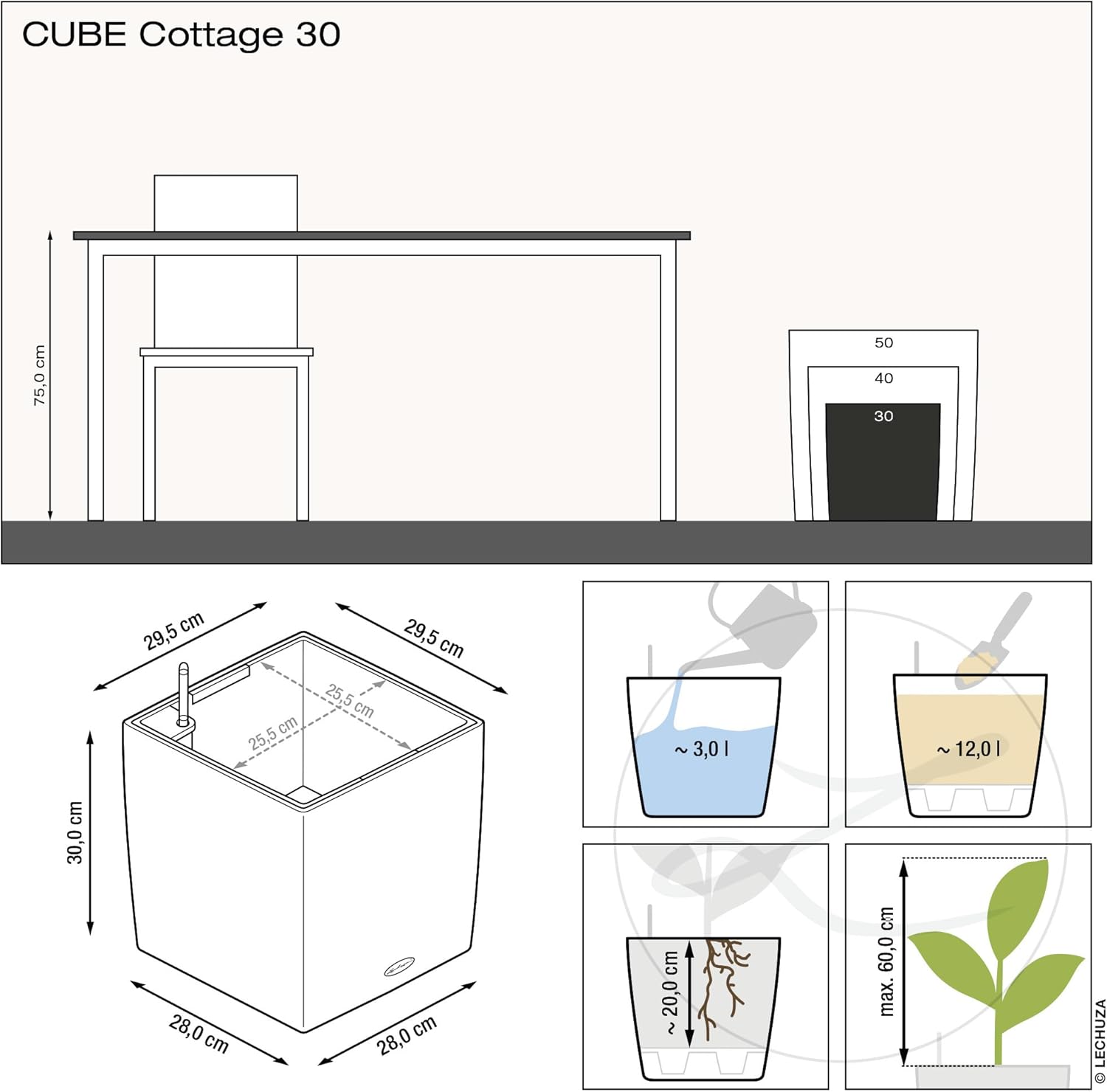 Thumbnail 3 de LECHUZA CUBE Cottage 30 bianco 15376