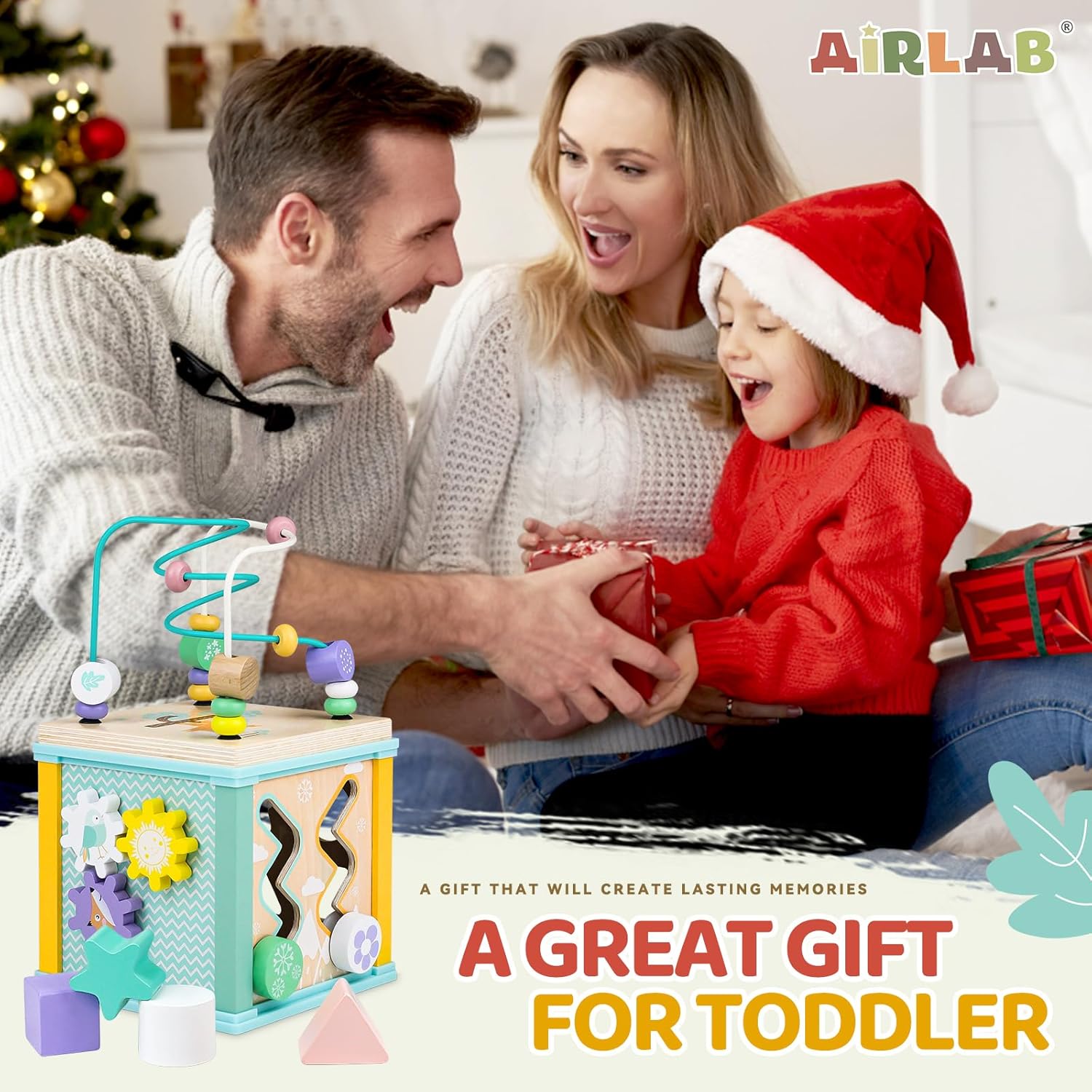 Thumbnail 6 de Airlab Wooden Activity Cube Toys – 5-in-1 bead maze, shape sorter & sensory learning cube for 1+ year olds