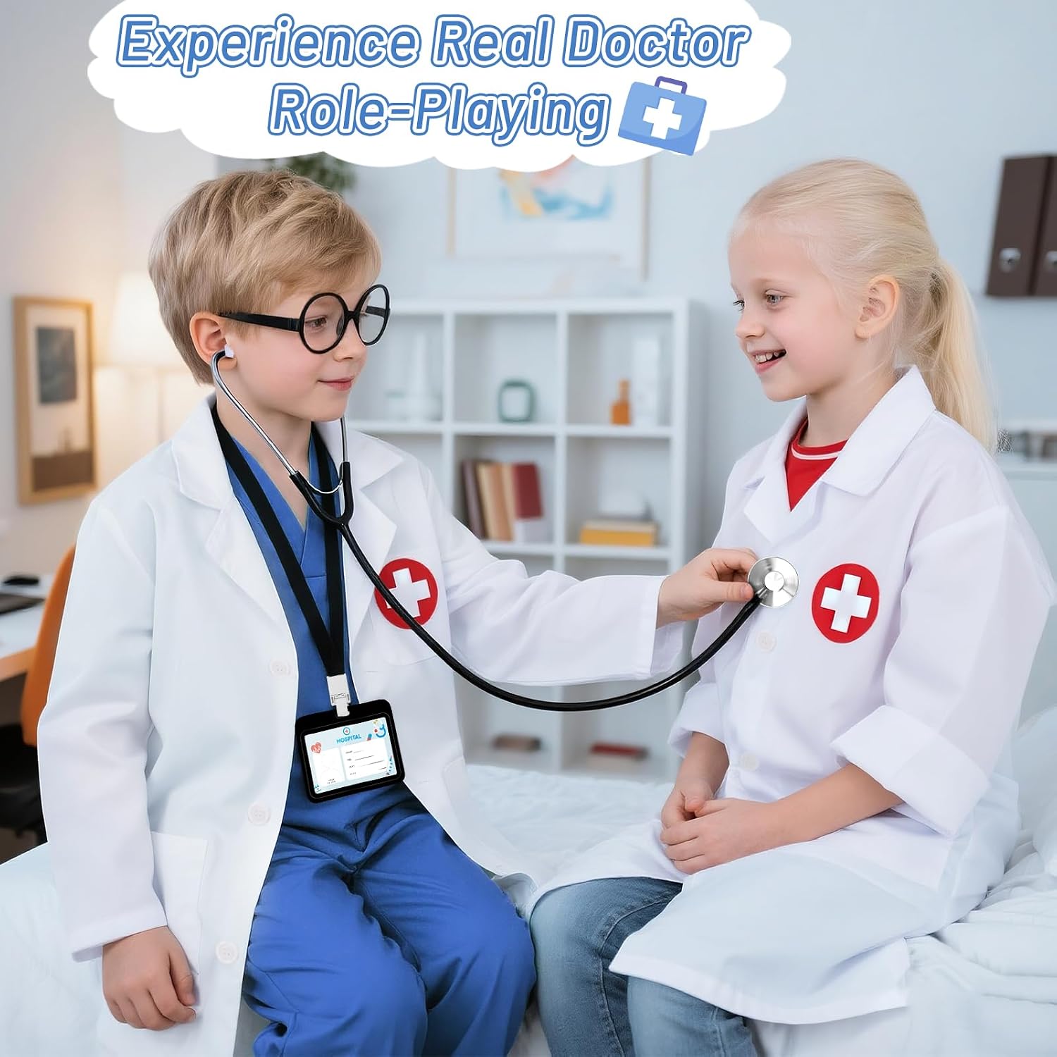 Detalle 1 de Wuclad 12-Piece Kids' Doctor Costume with Scrubs, Lab Coat and Accessories
