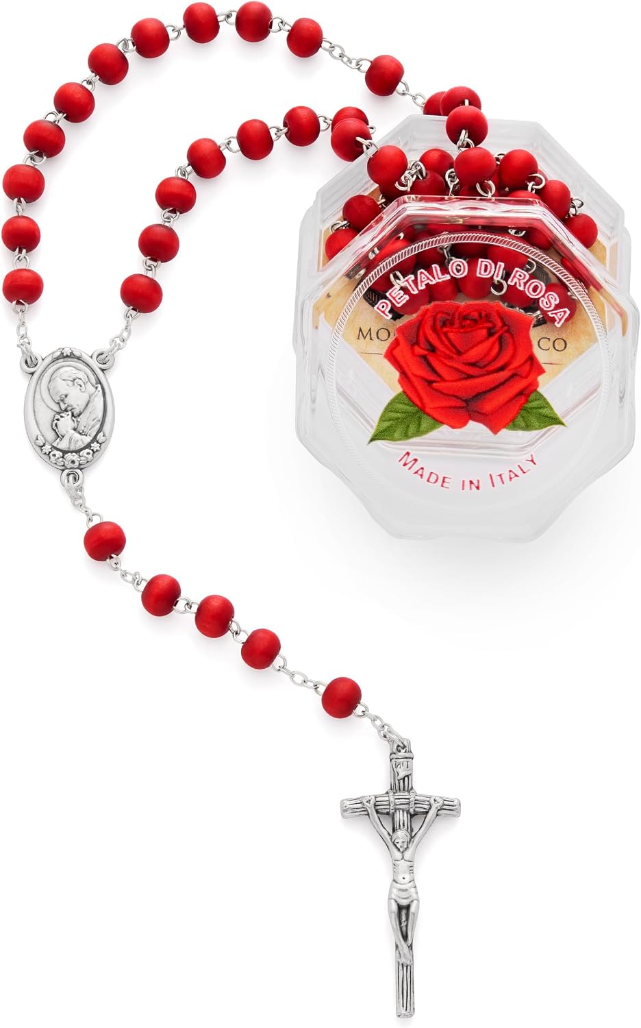 Detalle de Mondo Cattolico Rosario cattolico Cinque Decadi in Petalo di Rosa del Papa – Regalo cattolico