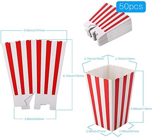 Detalle de Zocipro 1su1102-924 popcornbakjes van karton, rood-wit gestreept, 50 stuks