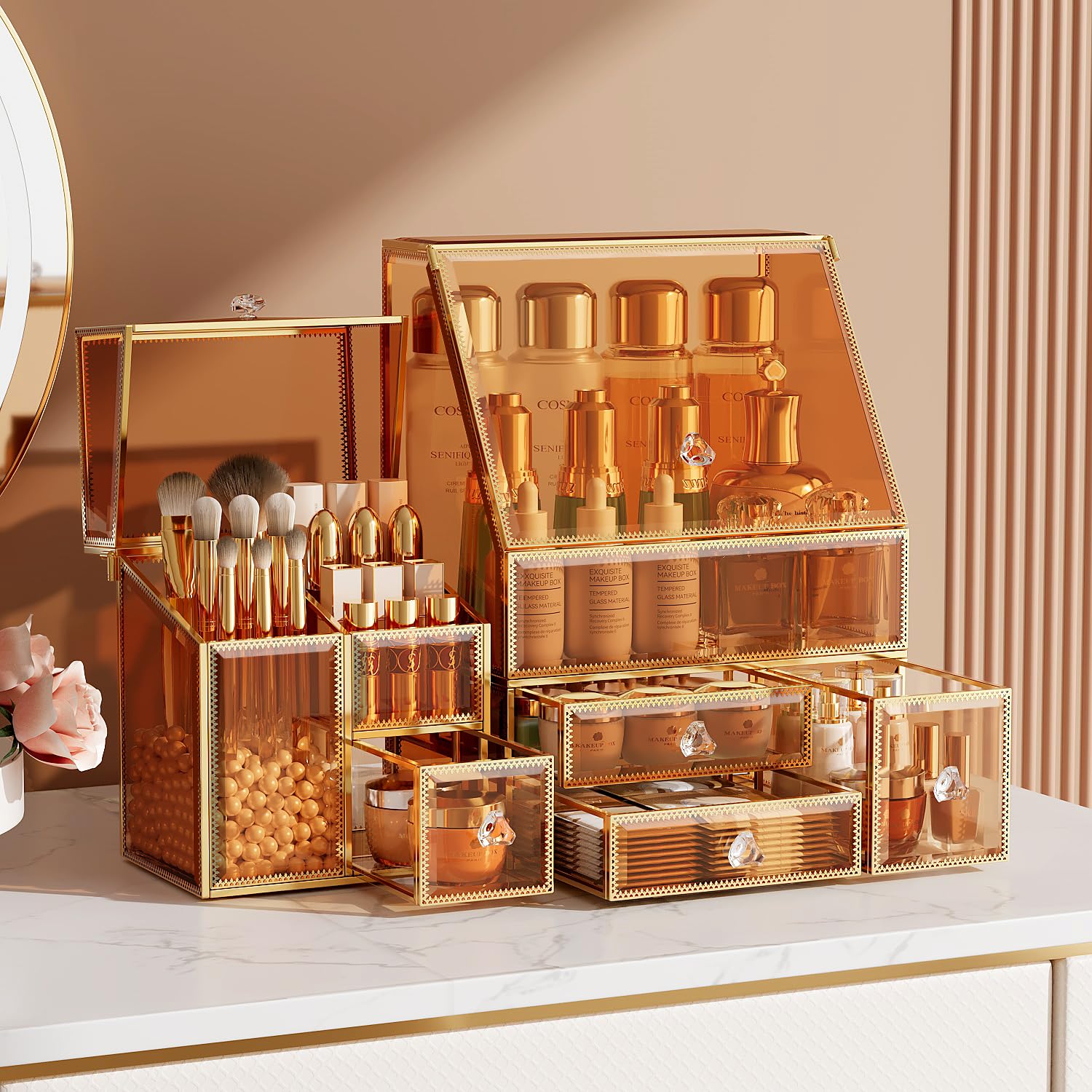 Thumbnail 6 de CoralHouse 3-Piece Glass Makeup Organizer with Lid — Gold Frame