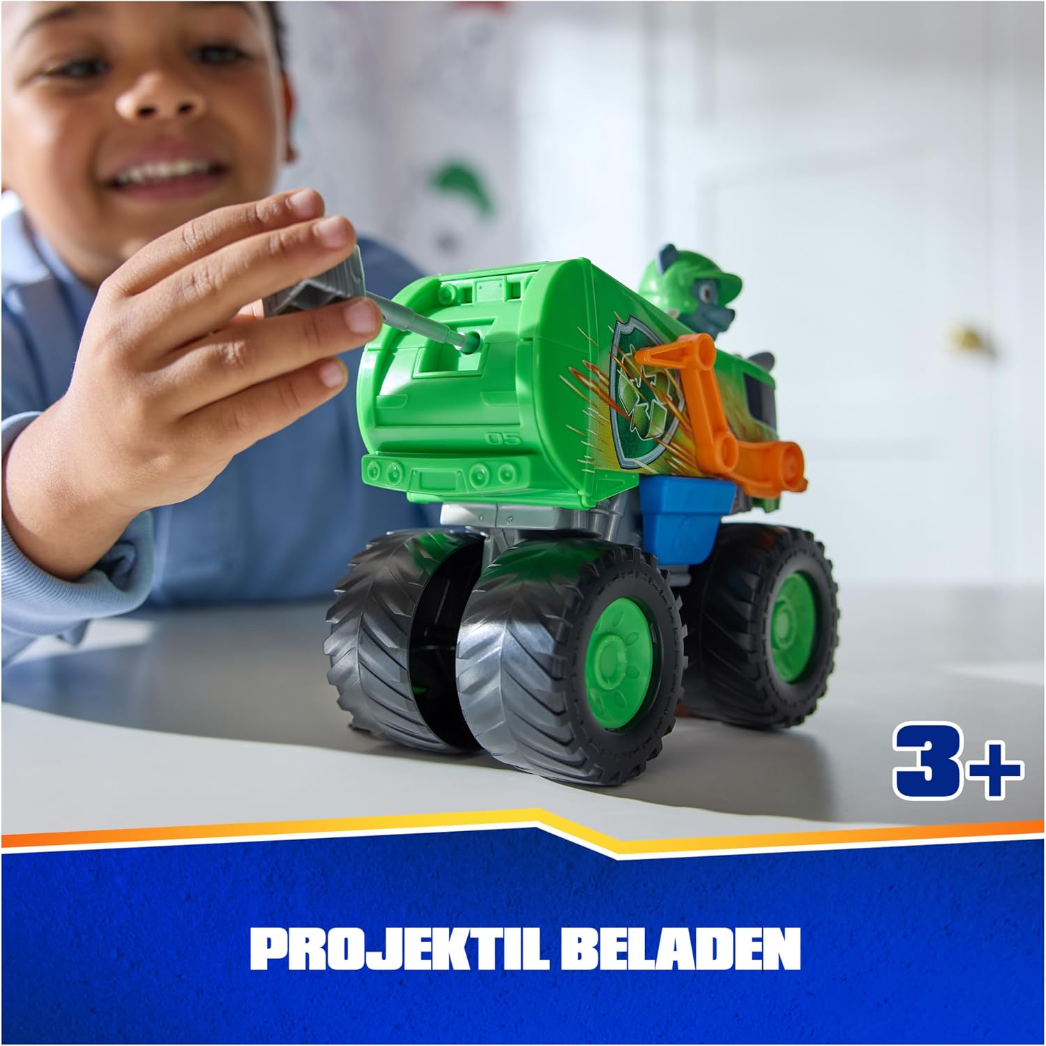 Detalle de PAW Patrol Rescue Wheels Rockys Recycling Monstertruck mit Geschoss-Abwurf & Rocky-Hundefigur – Spielzeug ab 3 Jahren