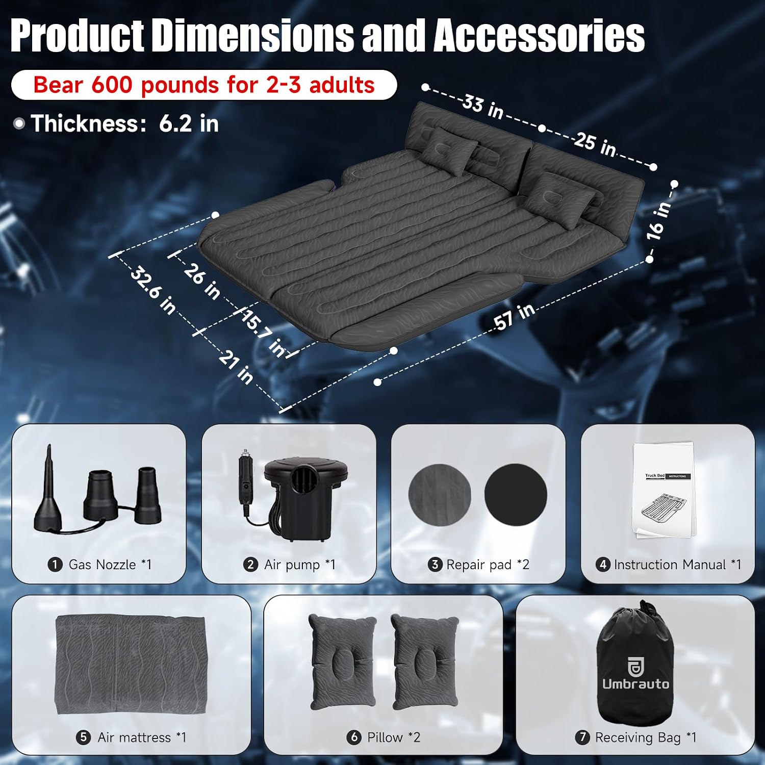 Detalle de DikaSun 85b7fc50-c4cf-42de-a742-e892d822d8d6 Inflatable SUV Air Mattress with 12V Pump
