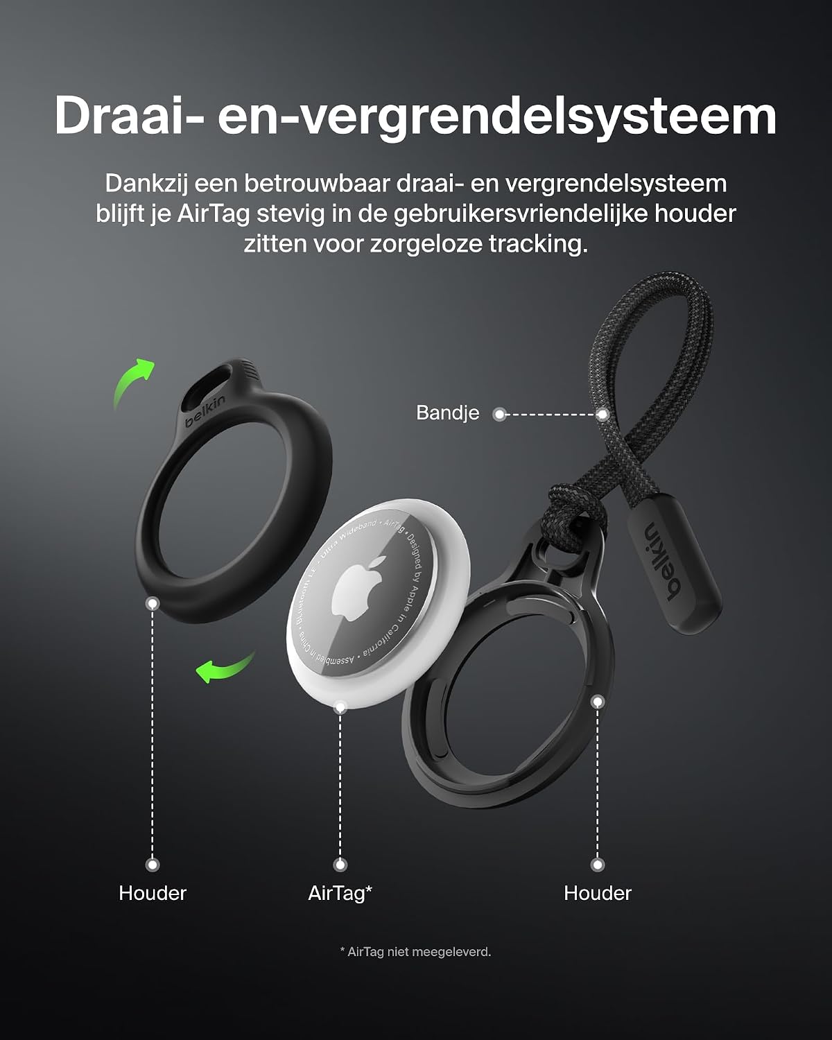 Detalle 2 de Belkin F8W974btBLK AirTag-houder met bandje, zwart kunststof