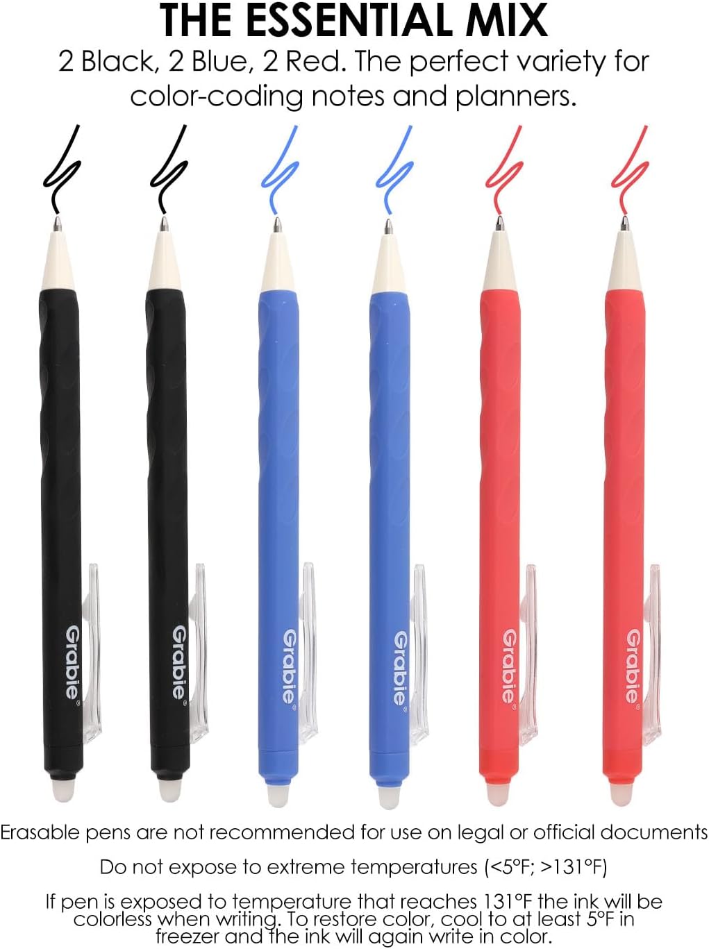 Detalle 2 de Grabie Erasable Gel Pens (9 Colours) with 0.6mm Medium Point – Smooth Writing Rollerball for Notes & Drawing
