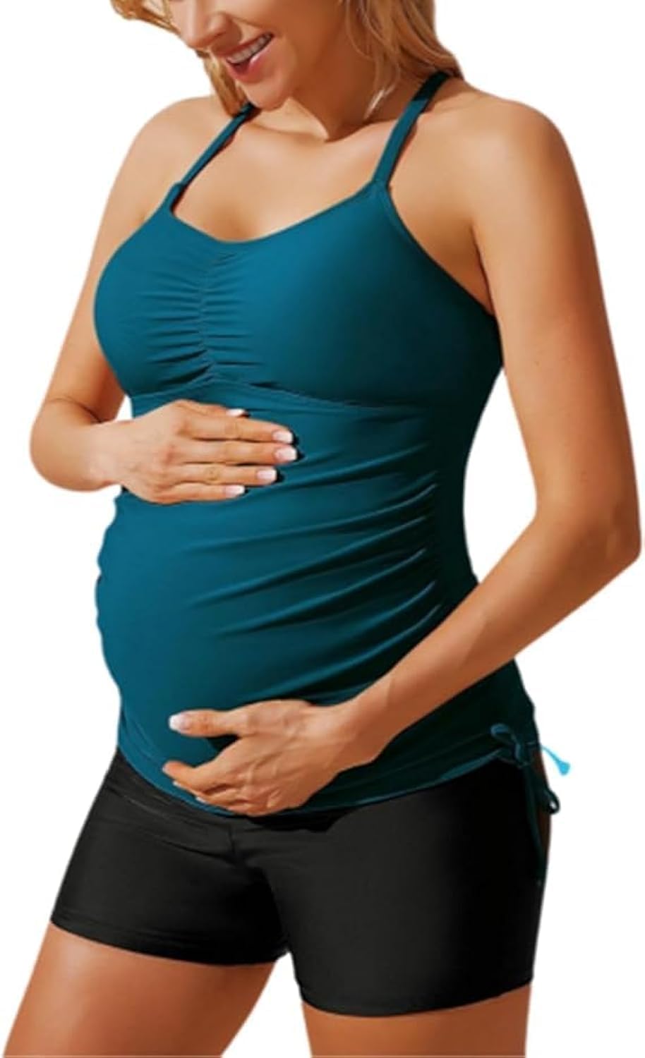 Thumbnail 2 de Maacie maternity athletic swimsuit set (two-piece) with floral print ruched top and shorts