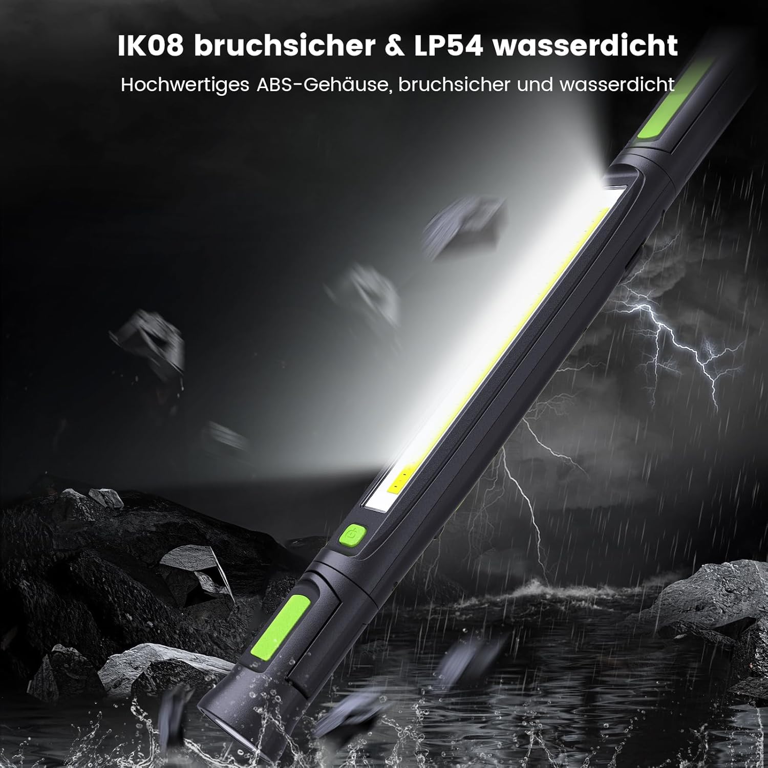 Detalle de Arbeitsleuchte 3000LM – Werkstattlampe LED mit Magnet & Haken, 3 Farbtemperaturmodi, USB‑C Schnellladen (5200 mAh) – Black