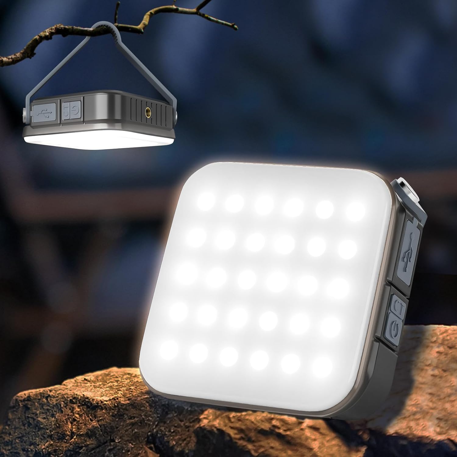 Detalle de Quntis Camping Light Rechargeable: Solar/USB-C LED Lantern with 4000mAh Power Bank