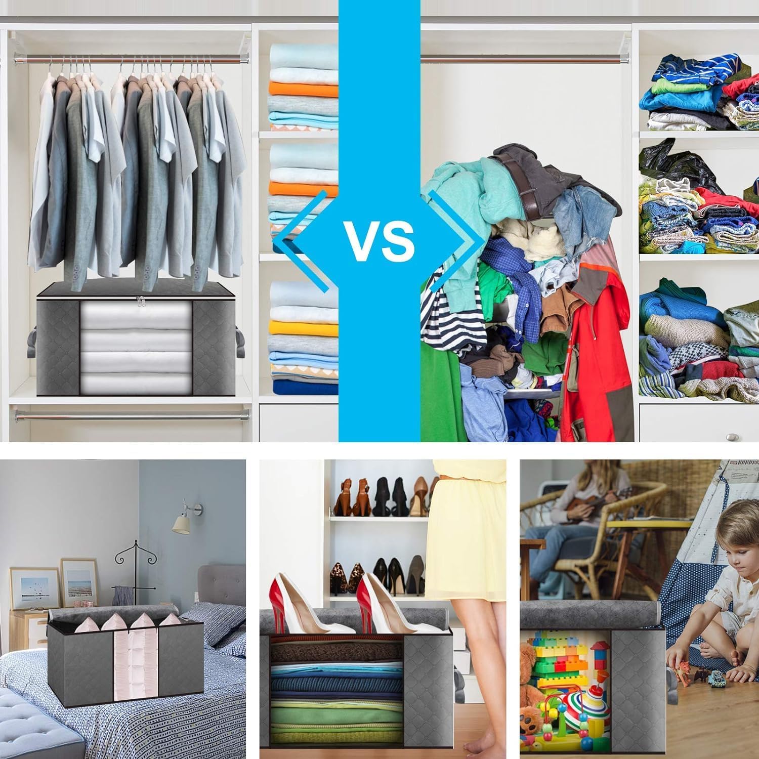 Thumbnail 4 de Cleaneaty Clothes Storage Bag 90L large organiser for bedding