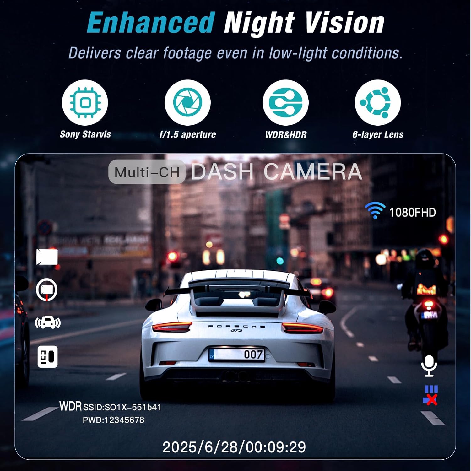 Thumbnail 6 de 4 Channel 2.5K Dash Cam 64GB with 170° Wide Angle