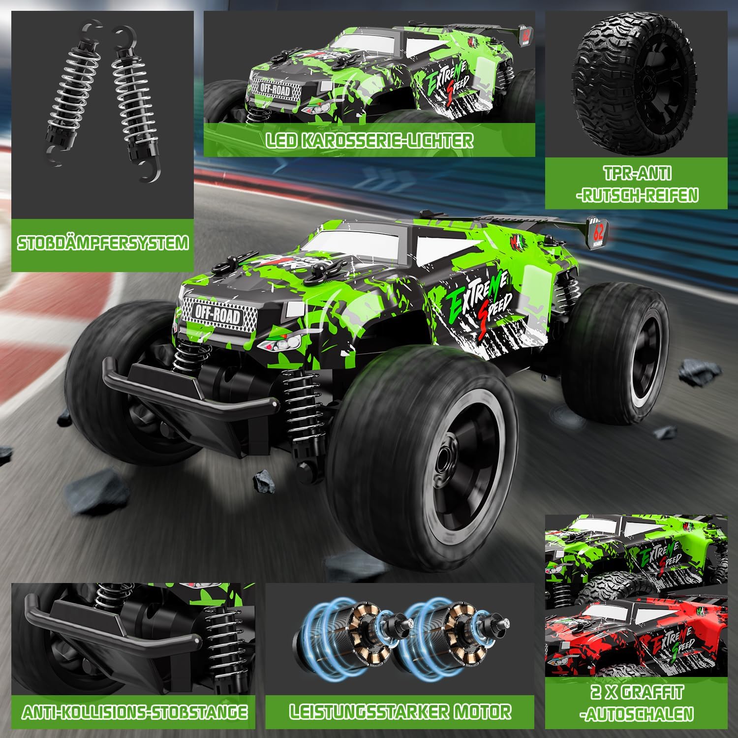 Detalle 1 de PENGBU RC DH666-84A RC-monstertruck 1:18 met 2,4 GHz en verlichting