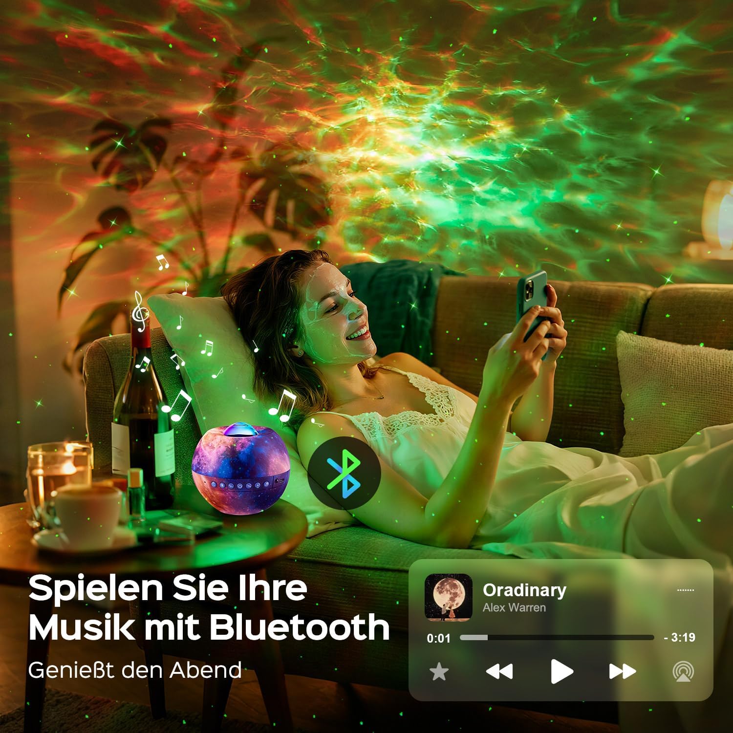 Thumbnail 4 de One Fire Sternenhimmel Projektor für Kinder – mit 15 Farben, 15 Einschlafmusik, Bluetooth & Fernbedienung (lila)