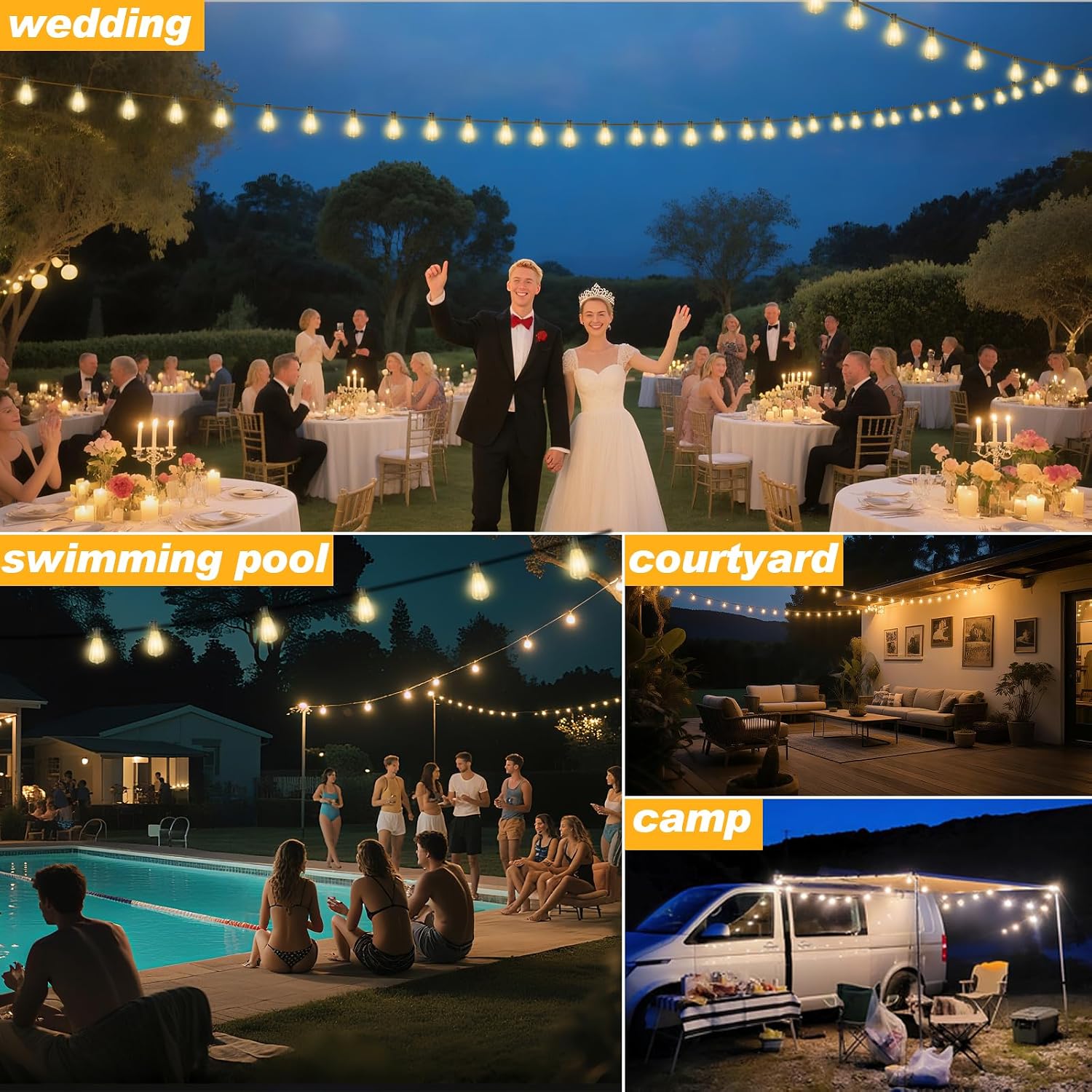 Thumbnail 6 de Adirxon 100 ft Commercial Outdoor String Lights with LED Edison Bulbs 🎉