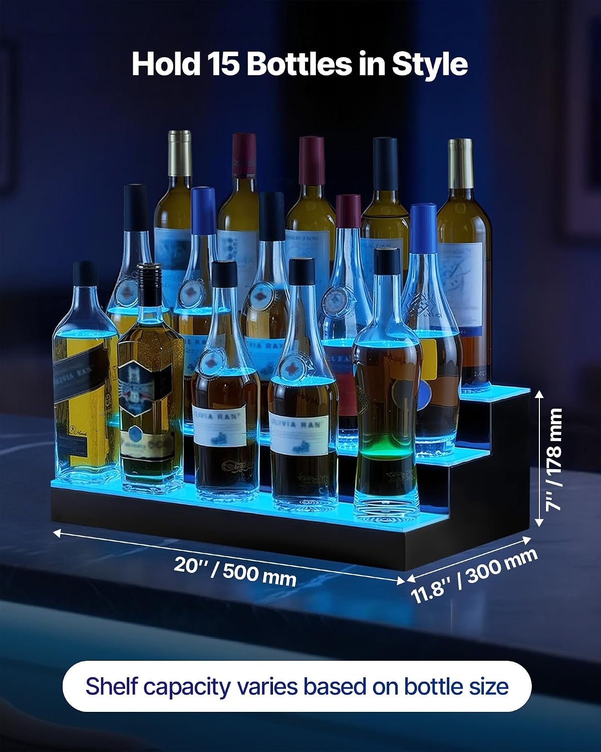 Detalle 2 de VEVOR LED liquor bottle display shelf, 3-tier