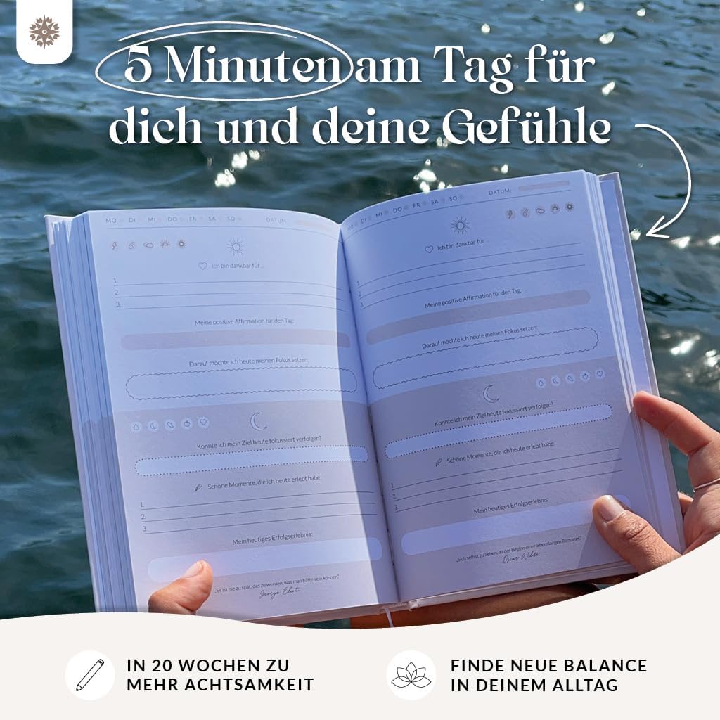 Detalle de LEBENSKOMPASS 5 Minuten Achtsamkeitstagebuch „Hazel“ – Journal für Dankbarkeit, Achtsamkeit, Selbstliebe & Motivation (DIN A5)