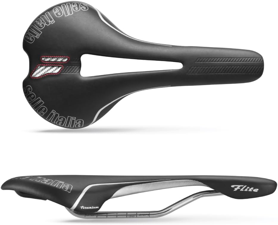 Detalle de Selle Italia FLITE TI 316 Flow: Selle Route Souple Ultralégère, Forme Plate et Cadre TI 316