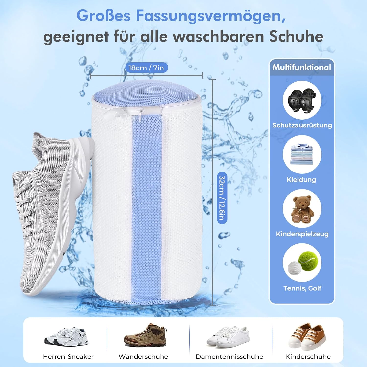 Thumbnail 6 de Teletrogy 2er-Set Schuhwaschbeutel für Waschmaschine – 3D-Net mit verstecktem Reißverschluss (bis EU 46)