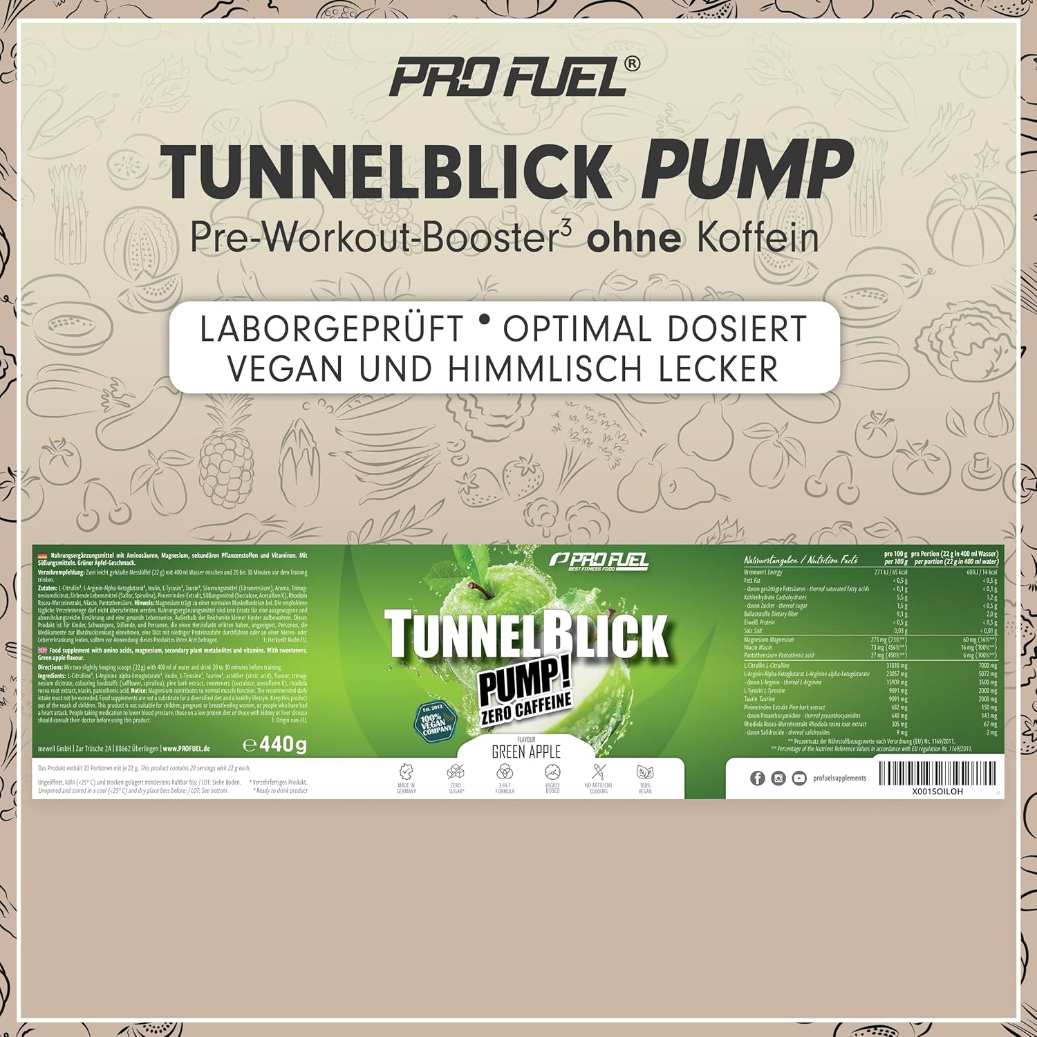 Thumbnail 5 de Pump Booster³ ohne Koffein (Green Apple, 440 g) – koffeinfrei Pre-Workout Booster mit Citullin, Arginin & Fokus