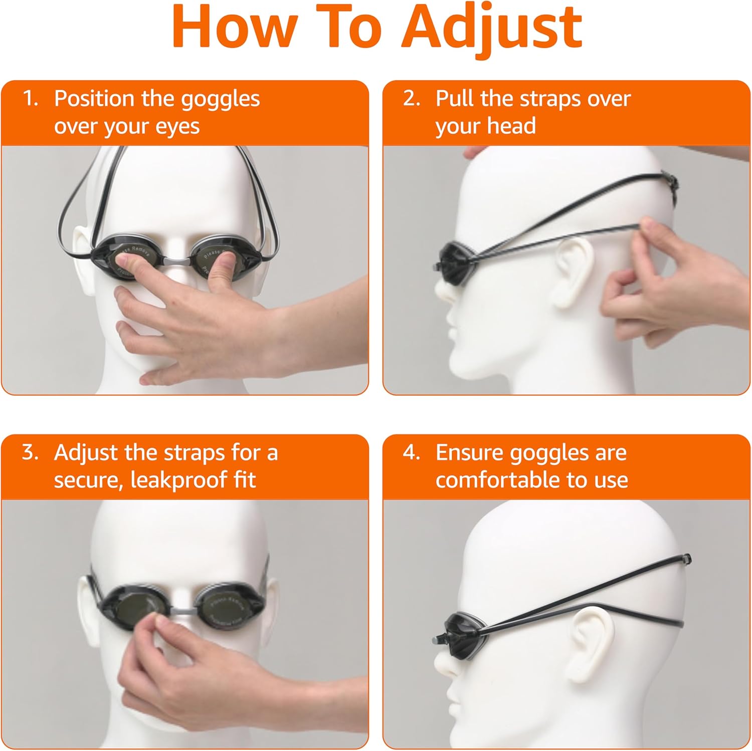 Thumbnail 3 de Amazon Basics Unisex Swim Goggles for Adults with Anti-Fog, Wide View, and 4 Interchangeable Nosepieces