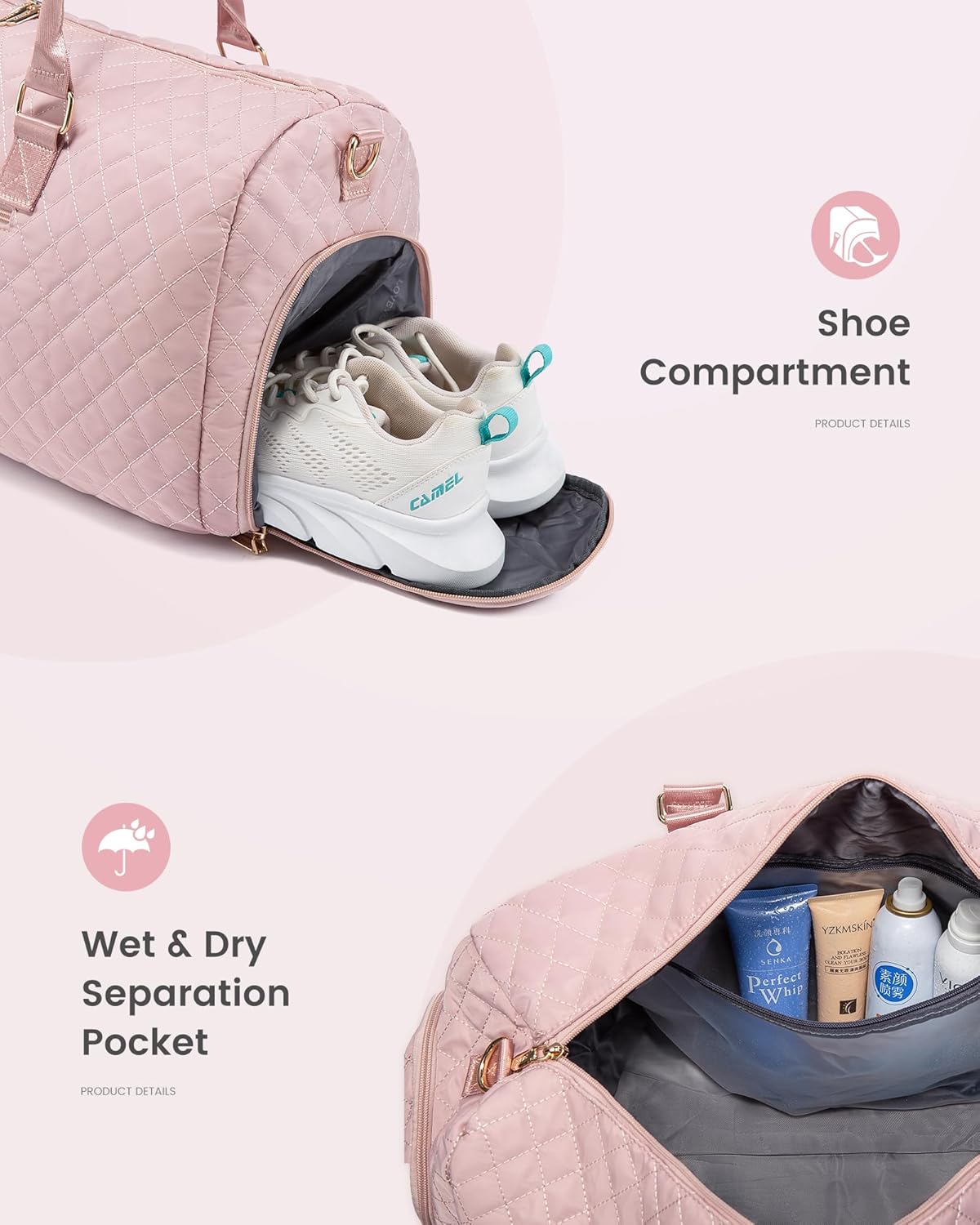 Thumbnail 3 de LOVEVOOK Sporttasche Damen Weekender mit Nassfach, Schuhfach & Handgepäck-Funktionen (rosa)