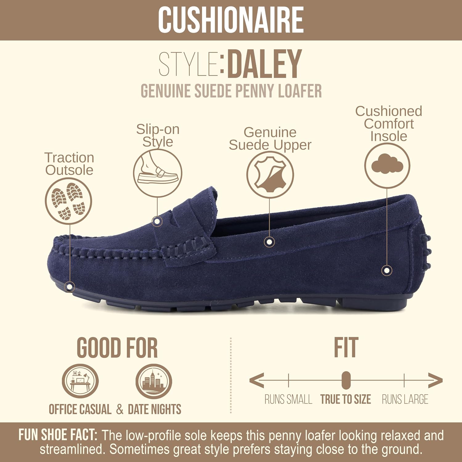 Detalle de CUSHIONAIRE Daley Women's Suede Penny Loafers with Flexible Rubber Outsole