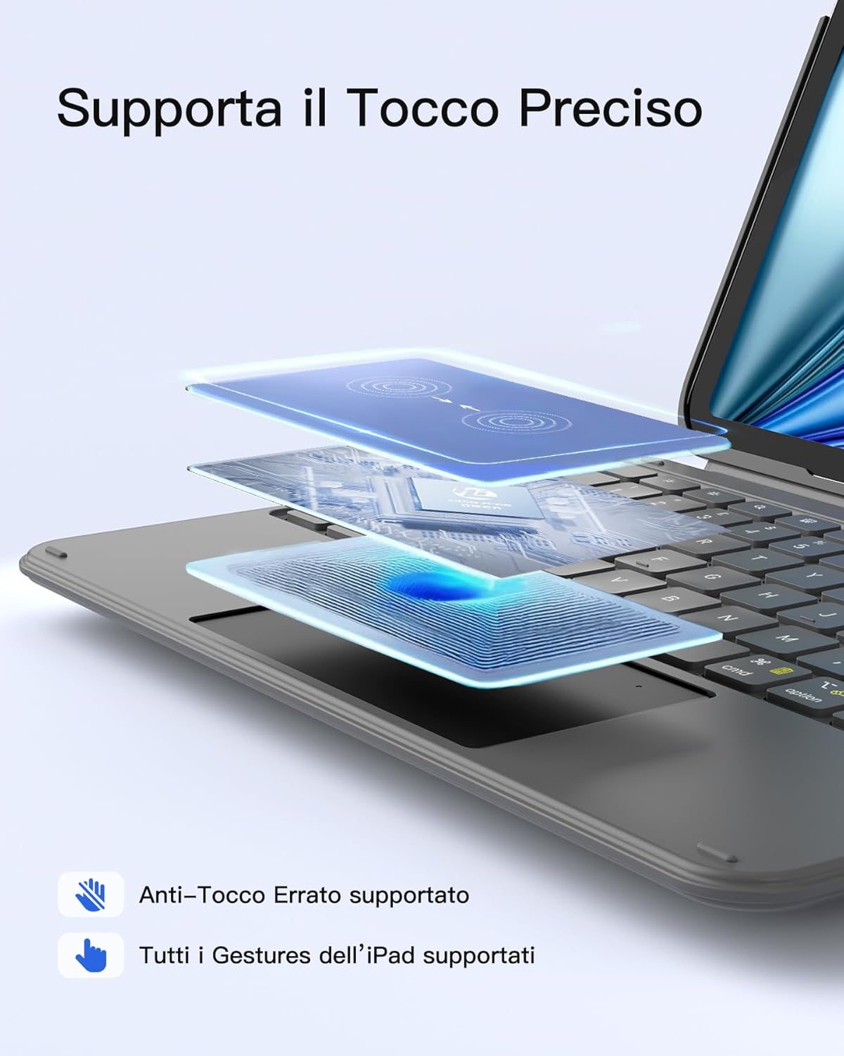 Thumbnail 6 de Custodia con tastiera Inateck per iPad 11ª/10ª gen e iPad Air 11" con touchpad removibile, grigio AceTouch