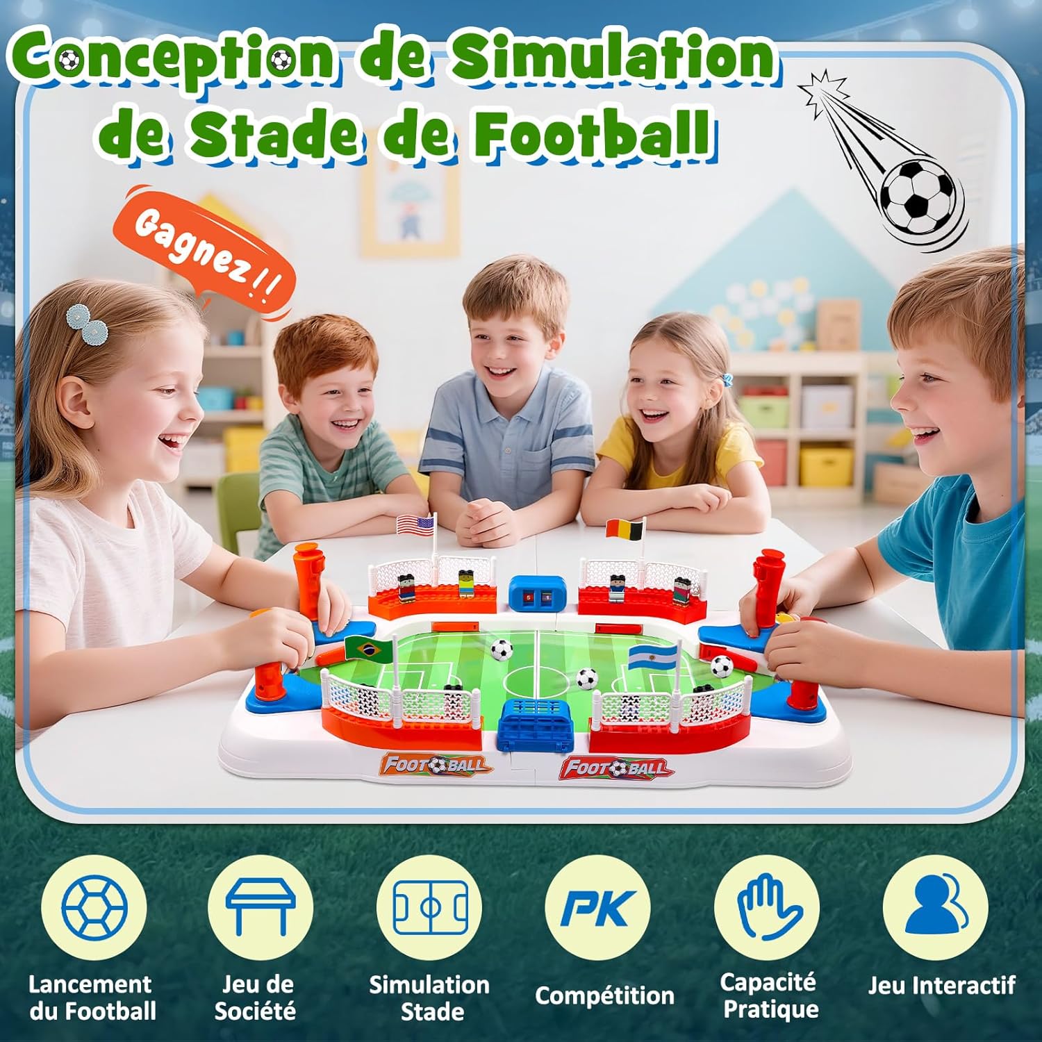Detalle 2 de Dromlag Baby-foot de table interactif pour enfants (4-10 ans) et adultes