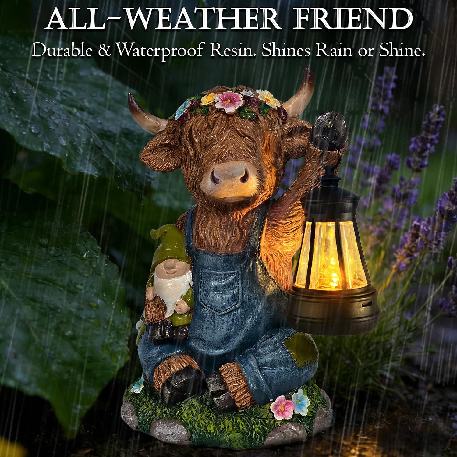 Thumbnail 4 de Highland Cow Garden Ornaments Outdoor – Solar Gnome Statue for Yard, Patio and Lawn