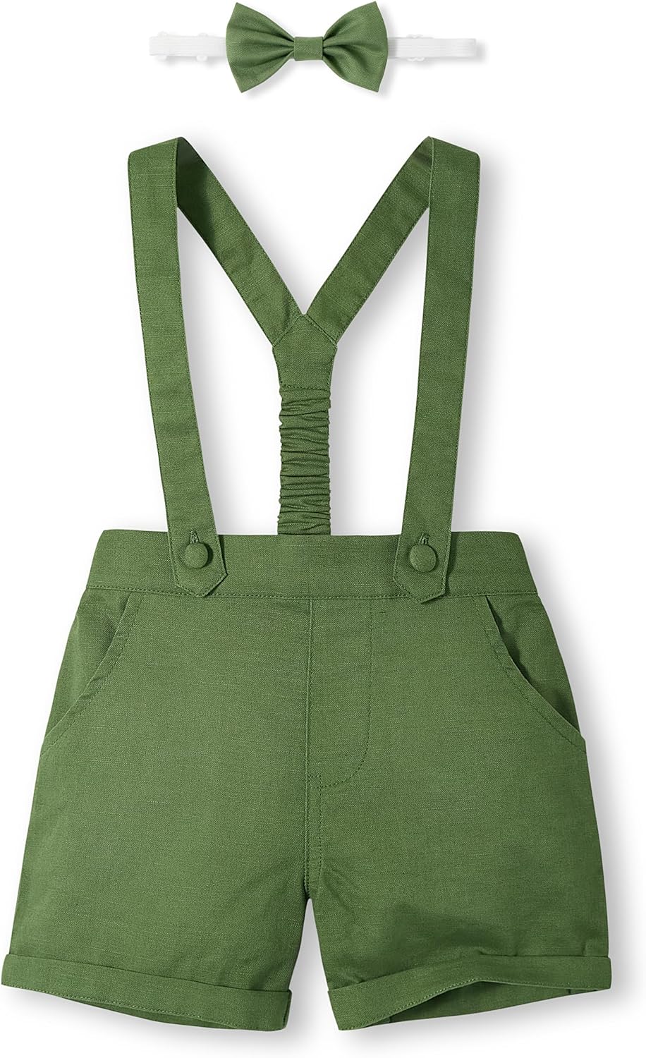 Thumbnail 6 de Volunboy Bambino Pantaloncini con Bretelle, Ragazzo Estivi Casual in lino cotone - 3 pezzi