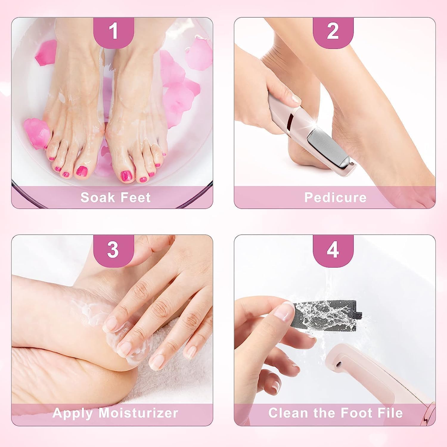 Thumbnail 6 de Electric Foot File Hard Skin Remover with LED Light, 2 Speeds and Rechargeable Waterproof Heads