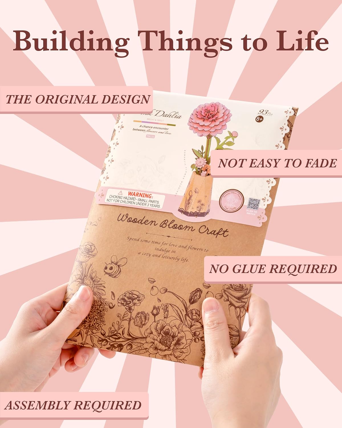 Thumbnail 5 de ROBOTIME 3D Wooden Pink Dahlia Flower – DIY Craft Kit for Adults