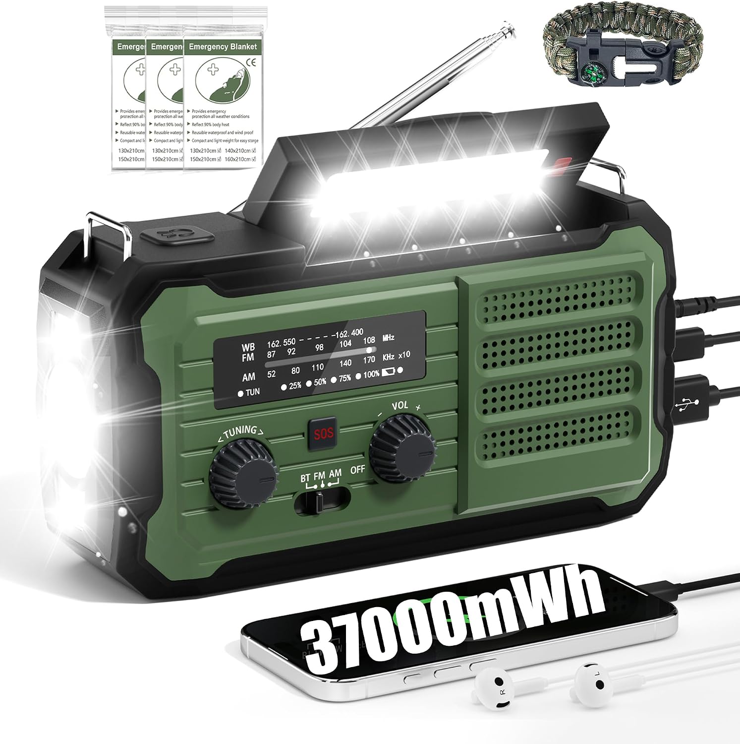 Detalle de Vokida YX328 Emergency Weather Radio, NOAA, Solar and Hand-Crank Charging